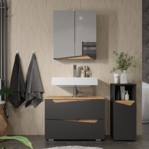 Badmöbel-Set 3 Teile mit Midischrank Anthrazit/Artisan 80x57.5cm 80x58x35cm Spanplatte Schwarz Vicco Möbel Badezimmermöbel