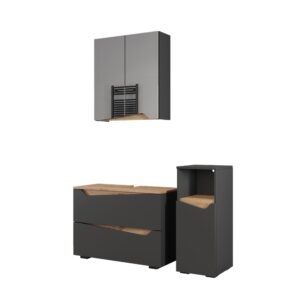 Wohnli Möbelsuche - Badmöbel-Set 3 Teile mit Midischrank Anthrazit/Artisan 80x57.5cm