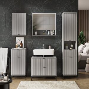 wohnli-moebel-suche-M26076524-1 Badmöbel-Set 5 Teile Grau 70x63cm 70x63x46cm Spanplatte Grau Vicco Möbel Badezimmermöbel