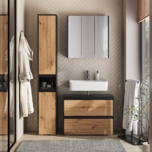 wohnli-moebel-suche-M26076528-1 Badmöbel-Set 3 Teile Anthrazit/Artisan 80.1x62cm 81x62x31cm Spanplatte Braun Vicco Möbel Badezimmermöbel