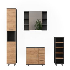 Wohnli Möbelsuche - Badmöbel-Set 4 Teile Anthrazit/Goldkraft Eiche 60.2x60.8cm