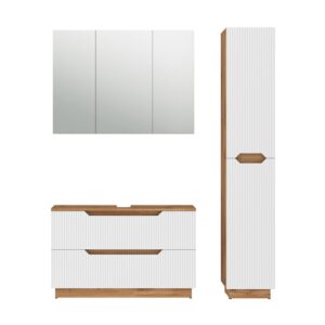 Wohnli Möbelsuche - Badmöbel-Set 3 Teile Eiche/weiß gestreift 99.4x62.5cm