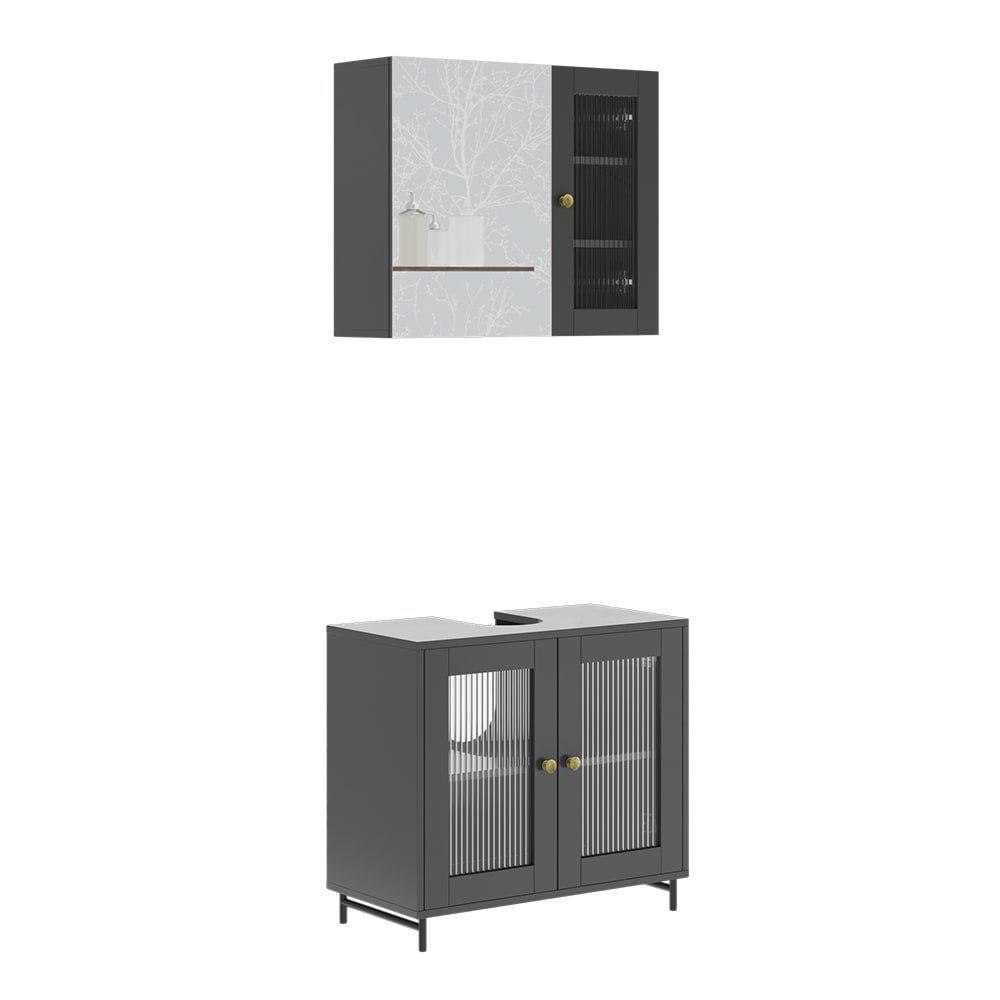 Wohnli Möbelsuche - Badmöbel-Set 2 Teile Grau 60x58cm