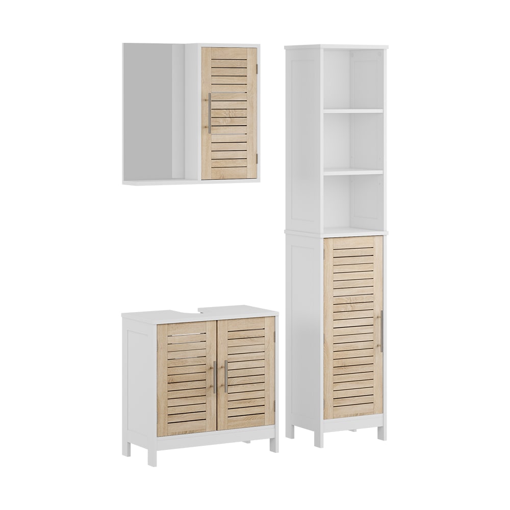 Wohnli Möbelsuche - Badmöbel-Set 3 Teile Weiß/Eiche 60x60cm