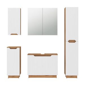 Wohnli Möbelsuche - Badmöbel-Set 5 Teile Eiche/weiß gestreift 79.6x62.1cm
