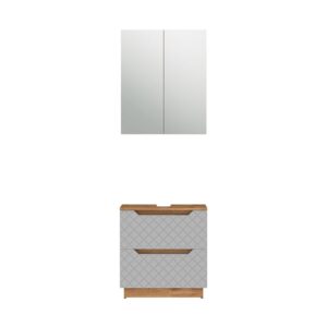 wohnli-moebel-suche-M26076545 Wohnli Möbelsuche - Badmöbel-Set 2 Teile Eiche/Grau mit Kachelstruktur 59.8x62.5cm