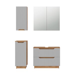 Wohnli Möbelsuche - Badmöbel-Set 4 Teile Eiche/grau gestreift 79.6x62.5cm