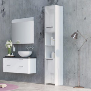 wohnli-moebel-suche-M26076558-1 Badschrank Weiß Hochglanz/Weiß 30x190cm 30x190x30cm Spanplatte Weiß Vicco Möbel Badezimmermöbel Bad-Hochschränke