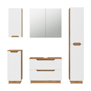 Wohnli Möbelsuche - Badmöbel-Set 5 Teile Eiche/Weiß mit Kachelstruktur 79.6x62.1cm
