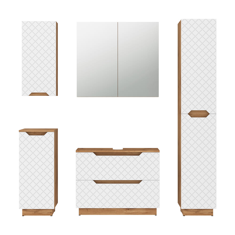 wohnli-moebel-suche-M26076575 Wohnli Möbelsuche - Badmöbel-Set 5 Teile Eiche/Weiß mit Kachelstruktur 79.6x62.1cm