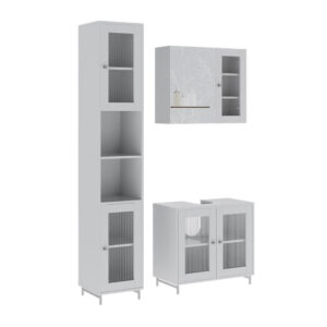 Wohnli Möbelsuche - Badmöbel-Set 3 Teile mit Hochschrank Weiß 60x58cm