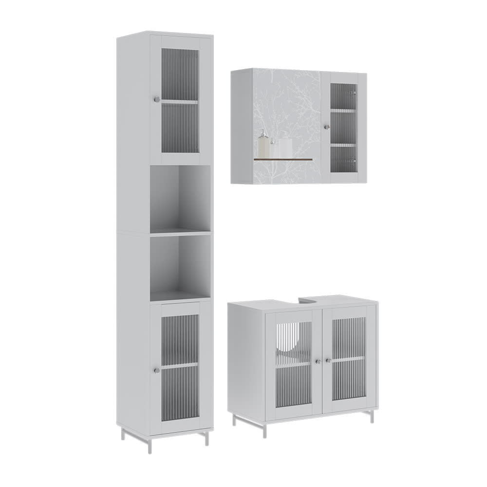 Wohnli Möbelsuche - Badmöbel-Set 3 Teile mit Hochschrank Weiß 60x58cm