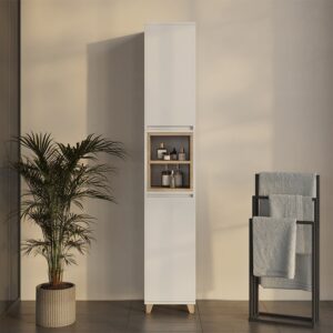 wohnli-moebel-suche-M26076581-1 Hochschrank mit 2 Türen Weiß/Eiche 30x170cm 30x170x30cm Spanplatte Weiß Vicco Möbel Badezimmermöbel Bad-Hochschränke