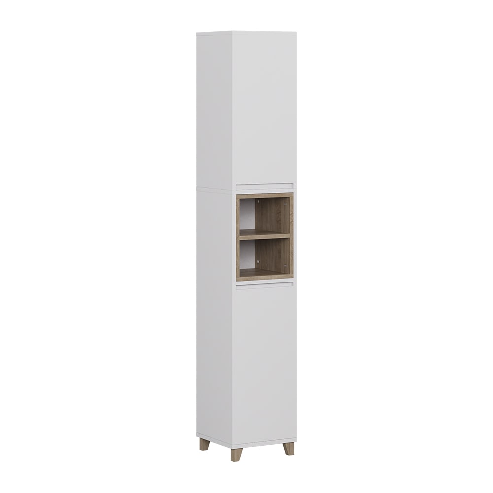 wohnli-moebel-suche-M26076581 Wohnli Möbelsuche - Hochschrank mit 2 Türen Weiß/Eiche 30x170cm