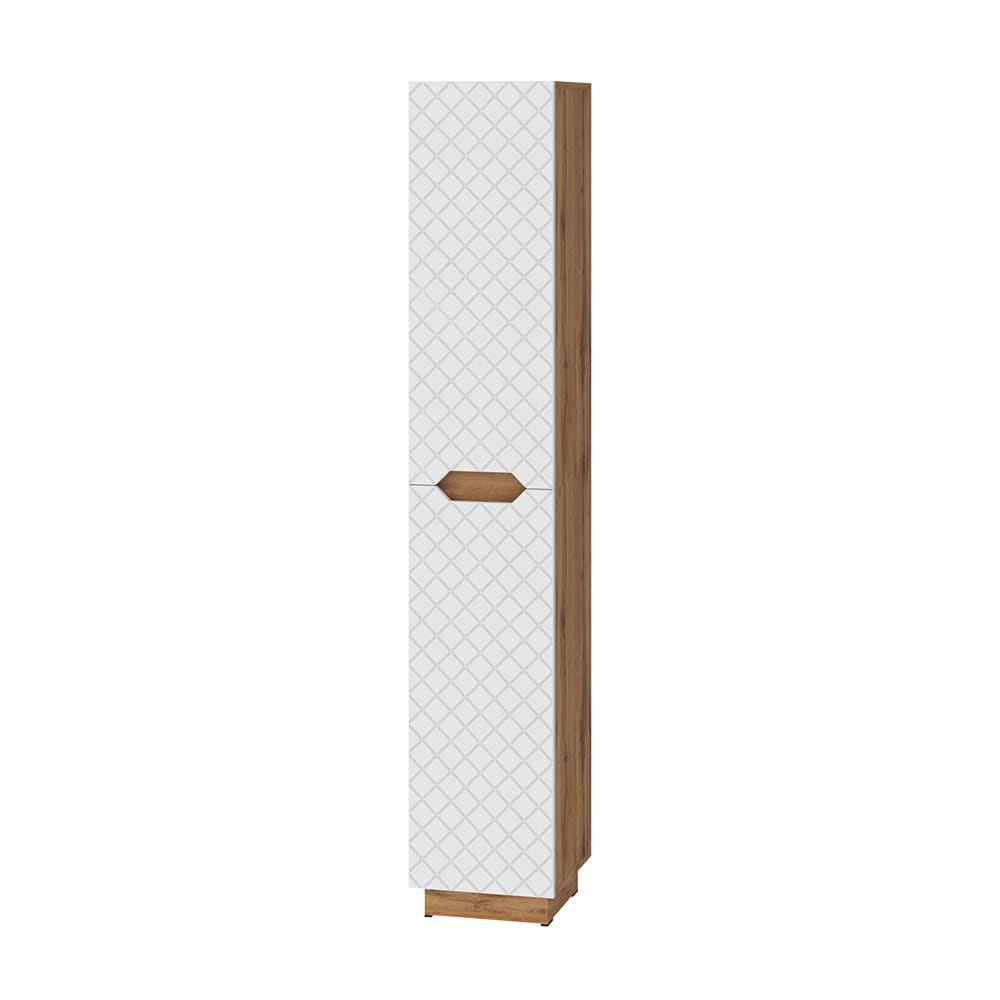 Wohnli Möbelsuche - Badschrank mit 2 Türen Eiche/Weiß mit Kachelstruktur 33x186cm