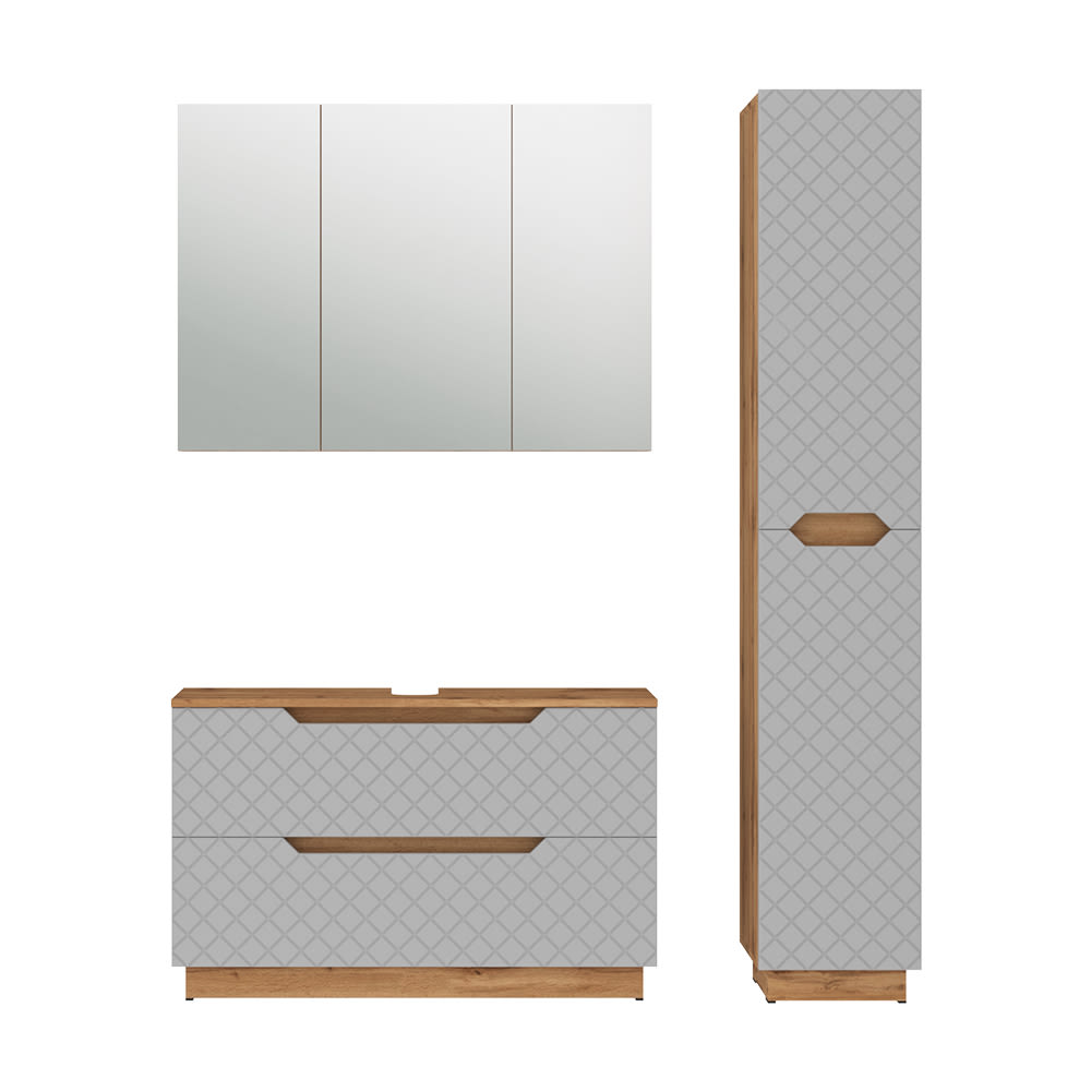 wohnli-moebel-suche-M26076584 Wohnli Möbelsuche - Badmöbel-Set 3 Teile Eiche/Grau mit Kachelstruktur 99x63cm