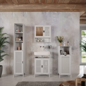 Badmöbel-Set 4 Teile Weiß 48x60cm 48x60x29cm Spanplatte Weiß Vicco Möbel Badezimmermöbel