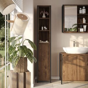 wohnli-moebel-suche-M26076589-1 Badschrank mit 3 offenen & 3 geschlossenen Fächern Eiche 30x168 30x168x28cm Spanplatte Braun Vicco Möbel Badezimmermöbel Bad-Hochschränke