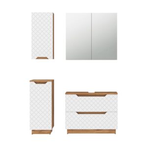 Wohnli Möbelsuche - Badmöbel-Set 4 Teile Eiche/Weiß mit Kachelstruktur 79.6x62.5cm