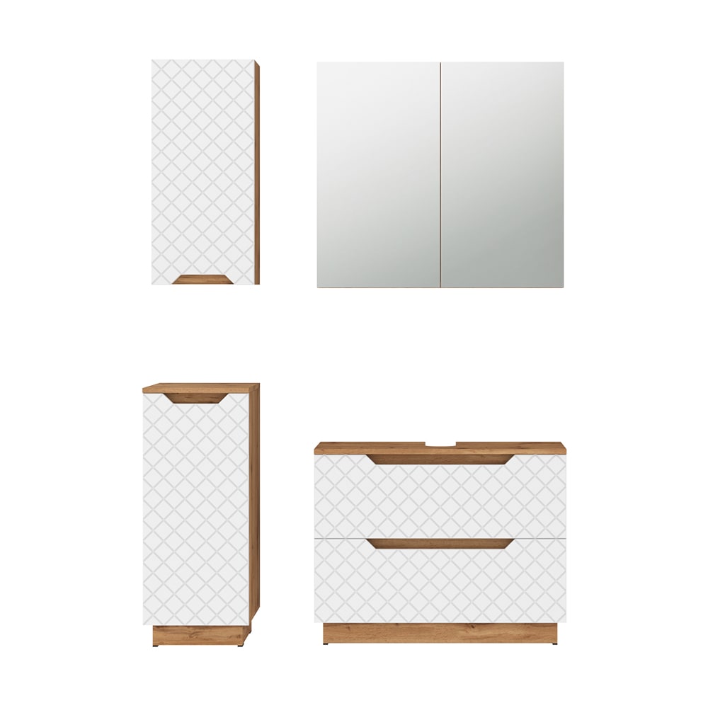 Wohnli Möbelsuche - Badmöbel-Set 4 Teile Eiche/Weiß mit Kachelstruktur 79.6x62.5cm