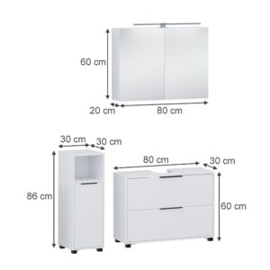 wohnli-moebel-suche-M26076595-1 Badmöbel-Set 3-teilig Weiß 80x60cm 80x60x30cm Spanplatte Weiß Vicco Möbel Badezimmermöbel