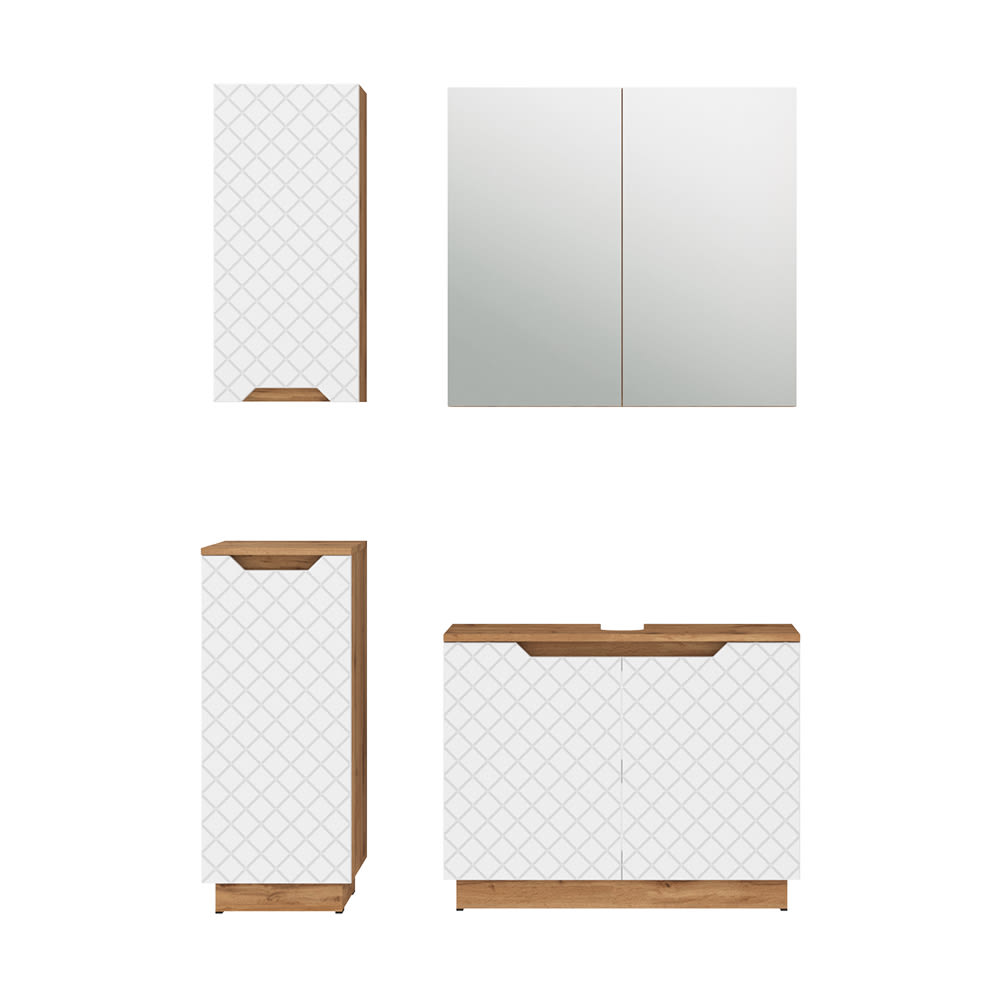 Wohnli Möbelsuche - Badmöbel-Set 4 Teile Eiche/Weiß mit Kachelstruktur 79.6x62.1cm