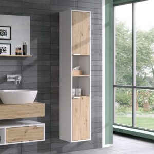 wohnli-moebel-suche-M26076617-1 Badschrank mit Türen und offenen Fächern Weiß 30x165cm 30x165x30cm Spanplatte Weiß Vicco Möbel Badezimmermöbel Bad-Hochschränke