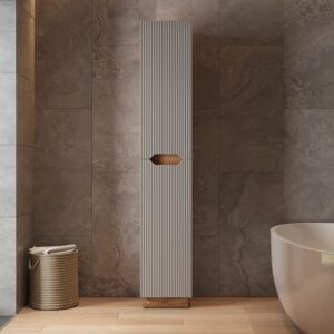 wohnli-moebel-suche-M26076619-1 Badschrank mit 2 Türen Eiche/grau gestreift 33x186cm 33x186x35cm Spanplatte Grau Vicco Möbel Badezimmermöbel Bad-Hochschränke