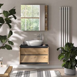 wohnli-moebel-suche-M26076621-1 Badmöbel-Set 2 Teile Artisan 80x50cm 80x50x45cm Spanplatte Schwarz Vicco Möbel Badezimmermöbel