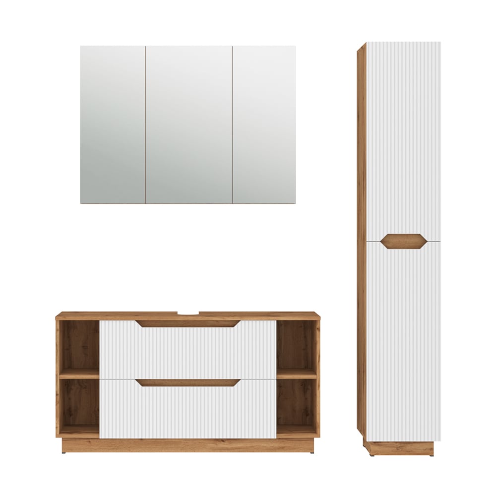 wohnli-moebel-suche-M26076629 Wohnli Möbelsuche - Badmöbel-Set 3 Teile Eiche/weiß gestreift 119.2x62.5cm