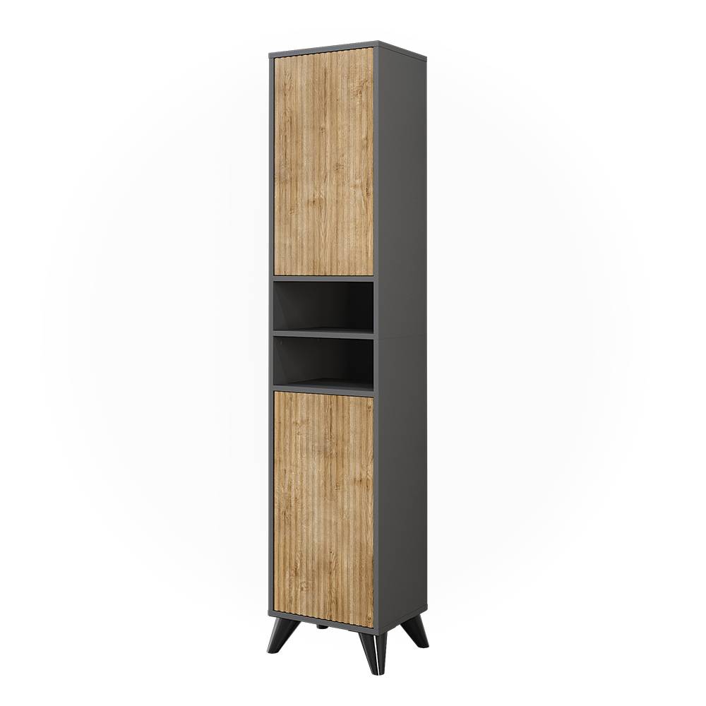 Wohnli Möbelsuche - Badschrank mit 2 Türen Anthrazit/Bergeiche 38x180cm