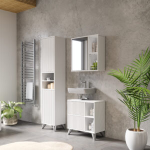 wohnli-moebel-suche-M26076651-1 Badschrank mit 2 Türen Weiß 38x180cm 38x180x30cm Spanplatte Weiß Vicco Möbel Badezimmermöbel Bad-Hochschränke