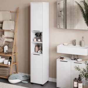 wohnli-moebel-suche-M26076662-1 Badschrank mit 2 Türen Weiß 30x176cm 30x176x30cm Spanplatte Weiß Vicco Möbel Badezimmermöbel Bad-Hochschränke