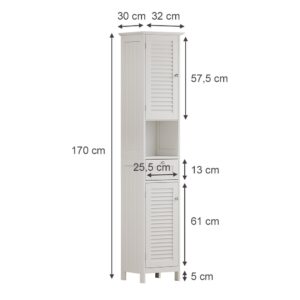 wohnli-moebel-suche-M26076663-1 Badschrank mit Türen Schublade und offenem Fach Weiß 32x170cm 32x170x30cm Spanplatte Weiß Vicco Möbel Badezimmermöbel Bad-Hochschränke