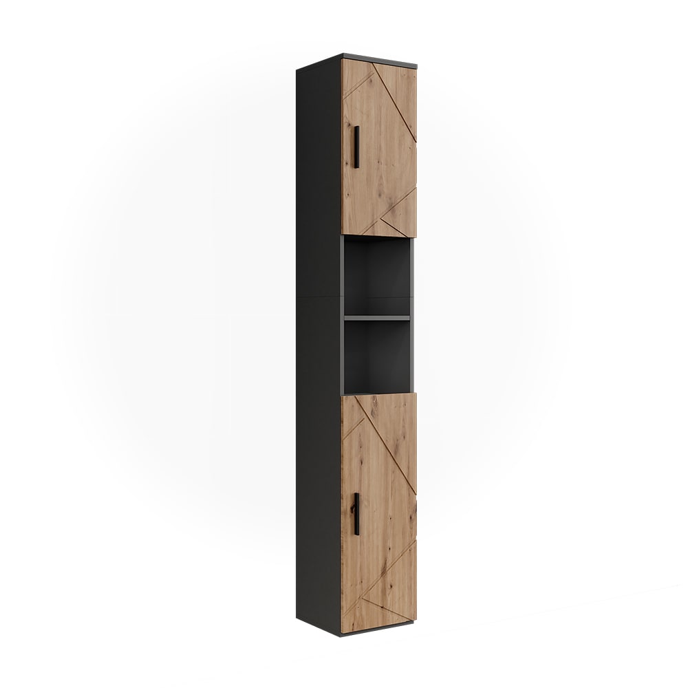 wohnli-moebel-suche-M26076664 Wohnli Möbelsuche - Hochschrank mit 2 Türen Anthrazit/Goldkraft Eiche 30x190cm
