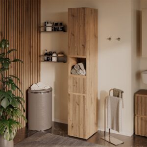 wohnli-moebel-suche-M26076686-1 Hochschrank mit 2 Türen Artisan 30x181cm 30x181x35cm Spanplatte Braun Vicco Möbel Badezimmermöbel Bad-Hochschränke
