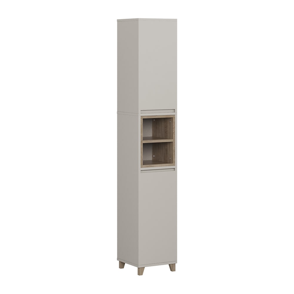 wohnli-moebel-suche-M26076690 Wohnli Möbelsuche - Hochschrank mit 2 Türen Greige/Eiche 30x170cm