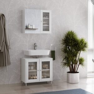 Badmöbel-Set 2 Teile Weiß 60x58cm 60x58x30cm Spanplatte Weiß Vicco Möbel Badezimmermöbel