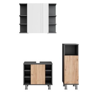 wohnli-moebel-suche-M26076703 Wohnli Möbelsuche - Badspiegelschrank 3 Teile mit Midischrank Anthrazit 60x54cm