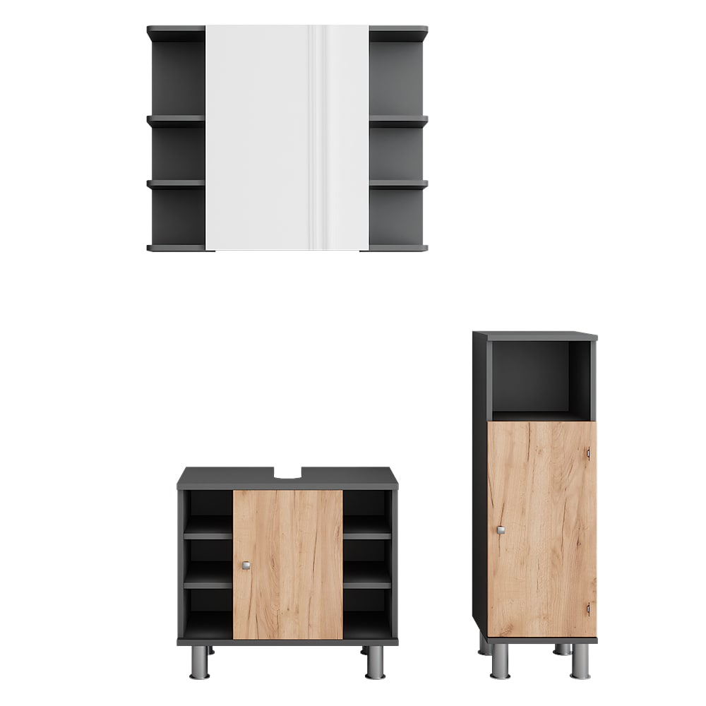 wohnli-moebel-suche-M26076703 Wohnli Möbelsuche - Badspiegelschrank 3 Teile mit Midischrank Anthrazit 60x54cm