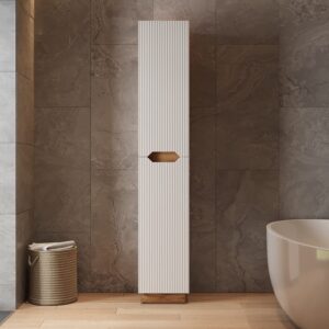wohnli-moebel-suche-M26076706-1 Badschrank mit 2 Türen Eiche/weiß gestreift 33x186cm 33x186x35cm Spanplatte Weiß Vicco Möbel Badezimmermöbel Bad-Hochschränke