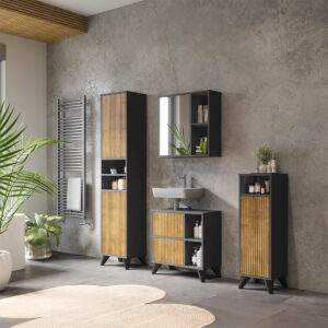 wohnli-moebel-suche-M26076710-1 Badmöbel-Set Set 4 Anthrazit/Bergeiche 60x62cm 60x62x30cm Spanplatte Schwarz Vicco Möbel Badezimmermöbel
