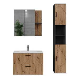 Wohnli Möbelsuche - Badmöbel-Set 4 Teile Anthrazit/Goldkraft Eiche 80x57cm