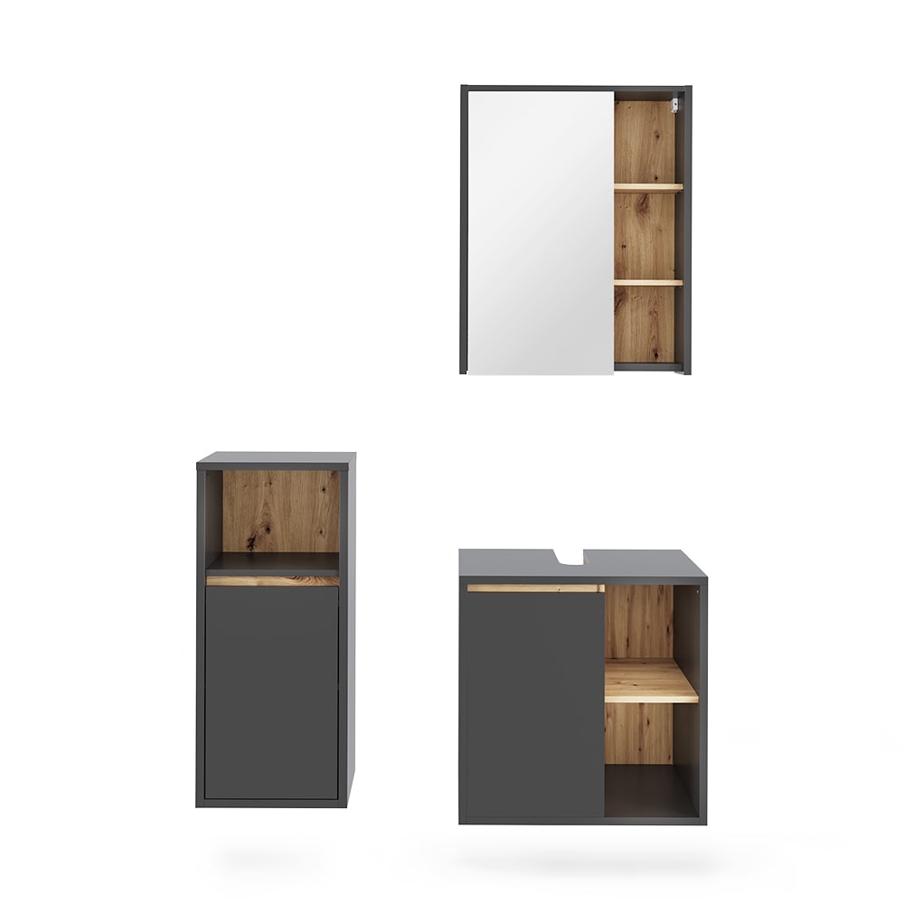 Wohnli Möbelsuche - Badmöbel-Set 3 Teile Grau/Artisan 60x60cm
