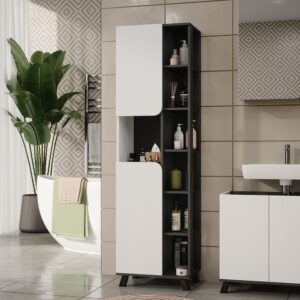wohnli-moebel-suche-M26076726-1 Hochschrank mit 2 Türen Anthrazit/Weiß 50x175cm 50x175x35cm Spanplatte Schwarz Vicco Möbel Badezimmermöbel Bad-Hochschränke
