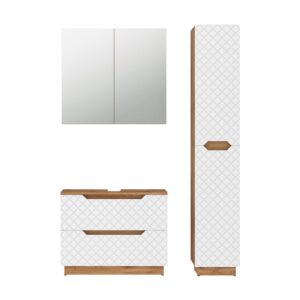 Wohnli Möbelsuche - Badmöbel-Set 3 Teile Eiche/Weiß mit Kachelstruktur 79.6x63cm