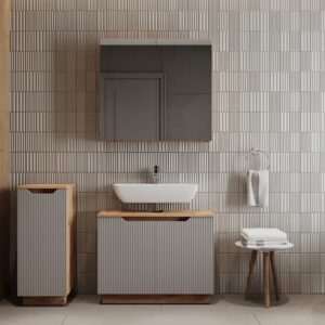 wohnli-moebel-suche-M26076730-1 Badmöbel-Set 3 Teile Eiche/grau gestreift 79.6x62.1cm 80x63x32cm Spanplatte Grau Vicco Möbel Badezimmermöbel