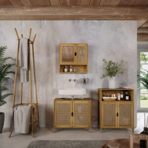 Badmöbel-Set 3 Teile Bambus 60x80cm 60x80x29cm Spanplatte Braun Vicco Möbel Badezimmermöbel