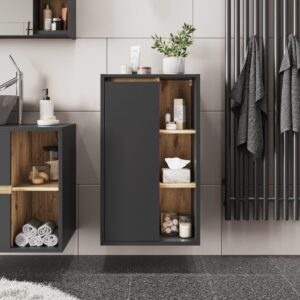 wohnli-moebel-suche-M26076736-1 Midischrank mit offenen Regalen Grau/Artisan 50x86cm 50x86x33cm Spanplatte Grau Vicco Möbel Badezimmermöbel
