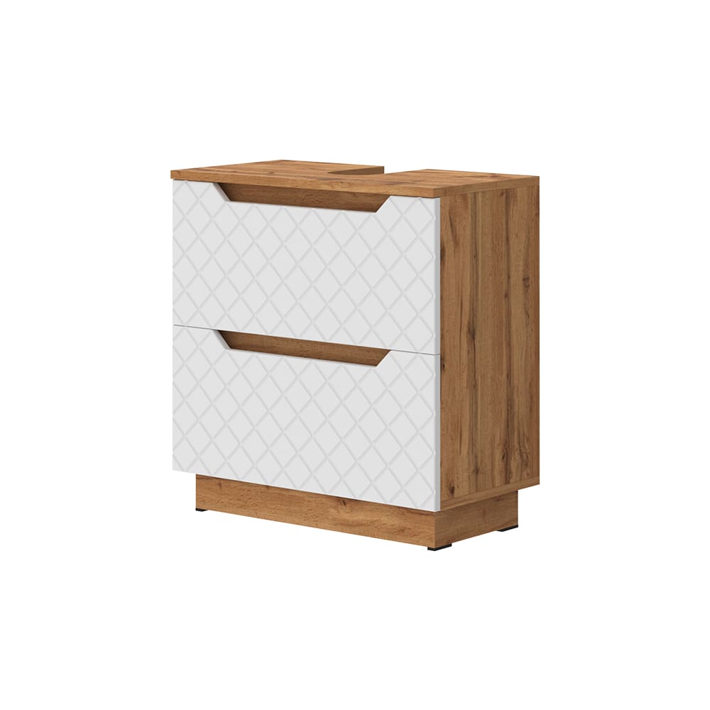 Wohnli Möbelsuche - Waschbeckenunterschrank mit Schubladen Eiche mit Kachelstruktur 60x63